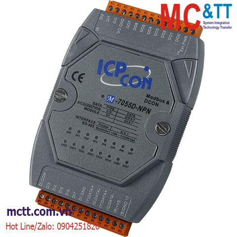 Module RS-485 Modbus RTU 8 kênh đầu vào số DI + 8 kênh đầu ra số DO ICP DAS M-7055D-NPN-G CR
