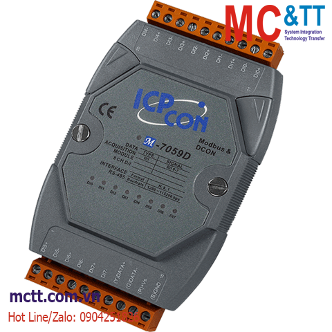 Module RS-485 Modbus RTU 8 kênh đầu vào số DI AC/DC ICP DAS M-7059D-G CR