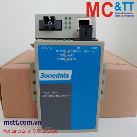 Bộ chuyển đổi quang điện 1 cổng Gigabit Ethernet 3Onedata MODEL3012-S-SC-60KM (Dual fiber, Single-mode, SC, 60KM)