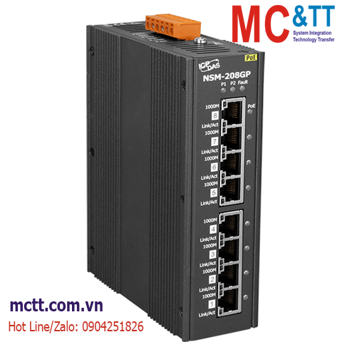 Switch công nghiệp 8 cổng PoE Gigabit Ethernet ICP DAS NSM-208GP CR