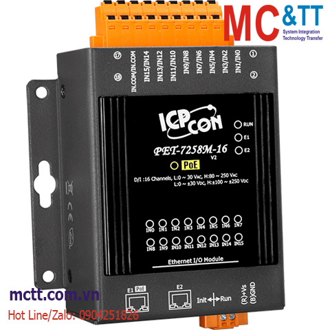 Module 2 cổng PoE Ethernet Modbus TCP 16 kênh DI ICP DAS PET-7258M-16 CR