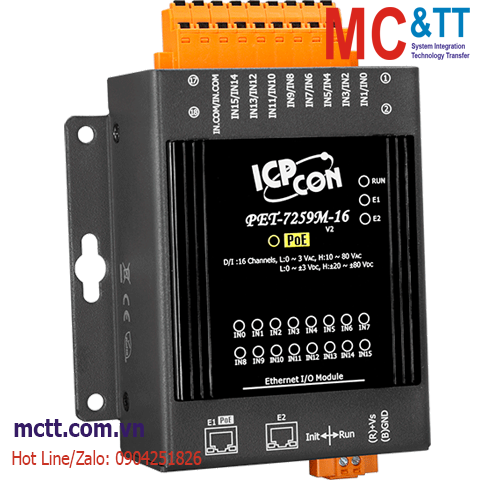 Module 2 cổng PoE Ethernet Modbus TCP 16 kênh AC/DC DI ICP DAS PET-7259M-16 CR