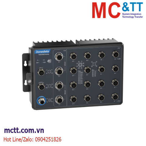 Switch công nghiệp EN50155 quản lý 16 cổng PoE M12 + 4 cổng Gigabit Bypass M12 3onedata TNS5500D-16P4GT-P24
