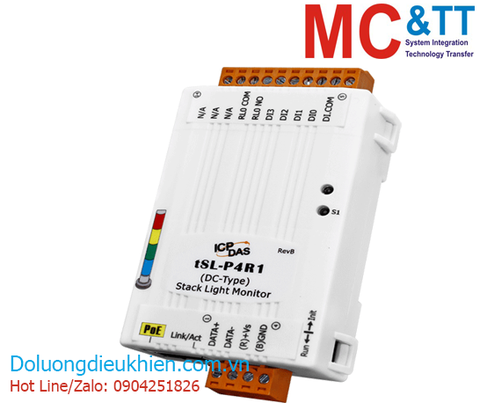 Module giám sát và điều khiển đèn tháp cảnh báo (Stack Light) Modbus RTU/TCP + MQTT + 4 kênh DI + 1 kênh đầu ra Relay ICP DAS tSL-P4R1 CR