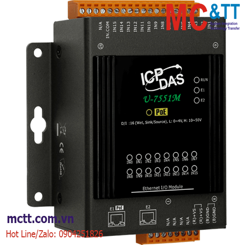 Module Ethernet OPC UA + MQTT 16 kênh vào số DI ICP DAS U-7551M CR