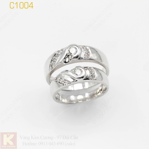 Nhẫn cưới vàng trắng italy 18k C1004
