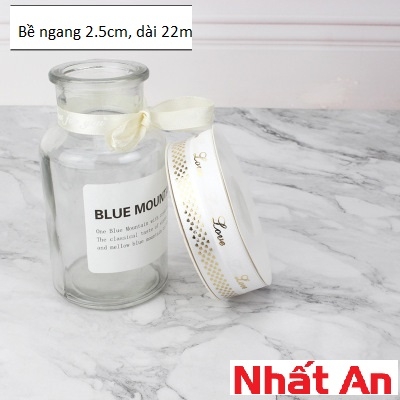 Ruy băng chữ LOVE màu vàng nhạt 2.5cm - 22m