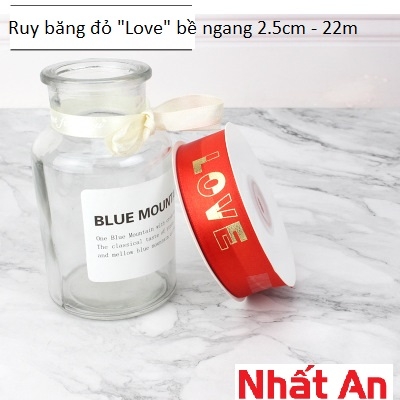 Ruy băng chữ LOVE màu đỏ 2.5cm - 22m