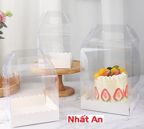 Hộp bánh kem mica quai xách 15cm