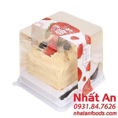 Hộp nhựa đựng bánh kem XY903 - đế hình vuông - kèm muỗng