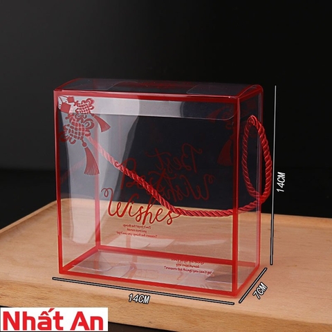 Hộp nhựa vuông đựng bánh kẹo Tết 14x7cm - best wish