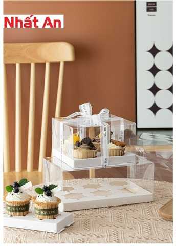 Hộp cupcake mica trong 4 bánh (1 - 50 - 100 hộp)