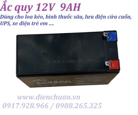 Ắc quy 12V 9AH hàng nội địa Trung Quốc dùng cho loa kéo, bình thuốc sâu, lưu điện cửa cuốn, UPS