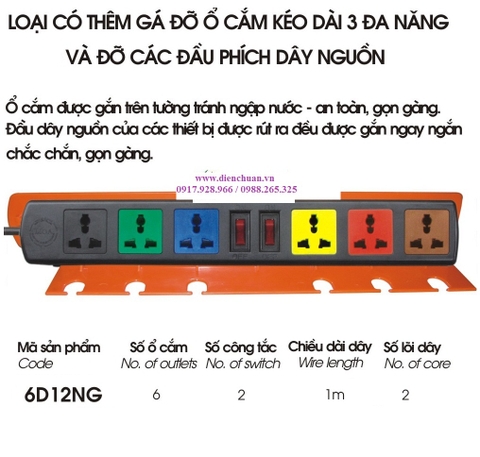 Ổ cắm kéo dài Lioa 6D12NG