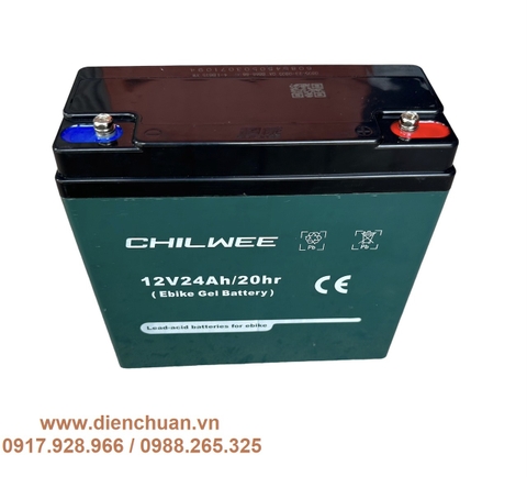 Ắc quy xe máy điện CHILWEE 12V 24AH/20HR - BÌNH CHILWEE 24A SỐ 1 TRUNG QUỐC