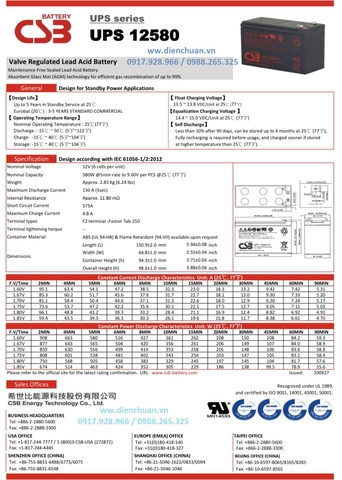 Ắc quy CSB UPS 12580 F2 (12V 580W)