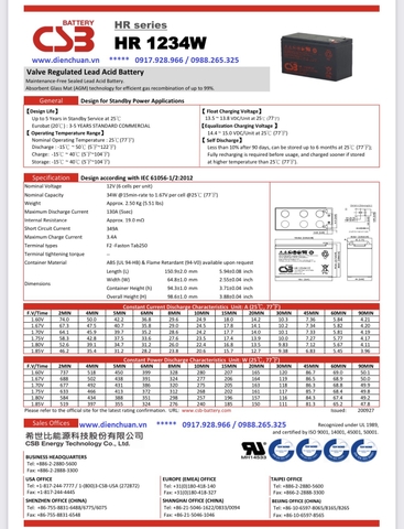 Ắc quy CSB HR1234W F2 (12V - 34W/ 12V 9Ah)