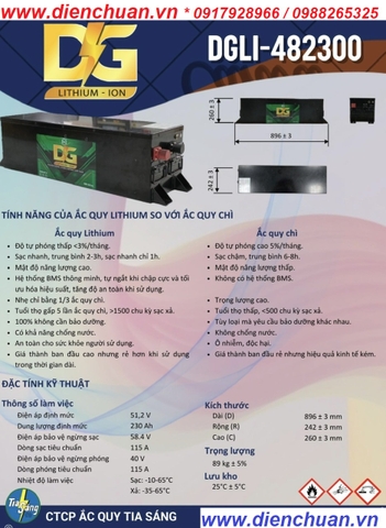 Pin Lithium 48V-230AH ( DGLI-482300 ) dùng cho xe điện- xe golf- xe nâng