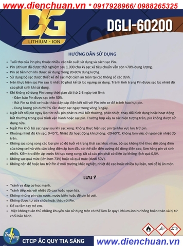 Pin Lithium dùng cho xe máy điện 60V 20Ah ( DGLI-60200 )/ Ắc quy Lithium Đức Giang- Tia Sáng 60V-20Ah