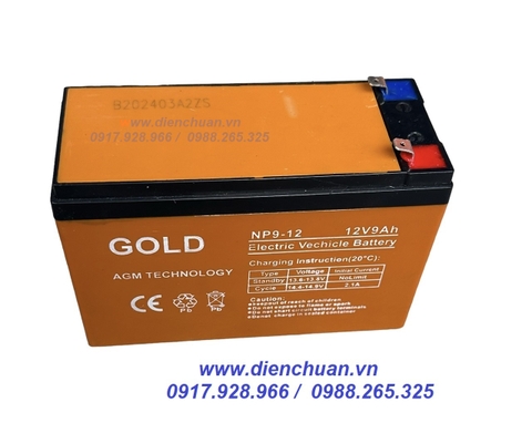 Ắc quy GOLD 12V NP9-12 ( 12V 9AH)/ ắc quy dùng cho UPS-loa kéo- bình thuốc sâu- lưu điện cửa cuốn 12V-9ah