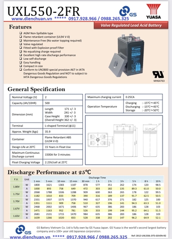 Ắc quy Yuasa 2V 500Ah (UXL550-2FR )