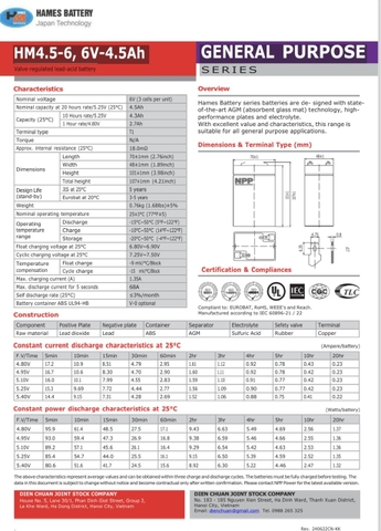 Ắc quy 6V 4.5Ah HAMES HM4.5-6 / pin 6V-4.5Ah