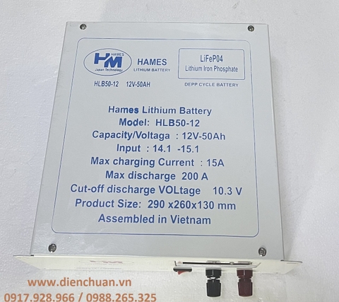 Ắc quy pin Lithium LiFePO4 Hames 12V 50Ah HLB50-12