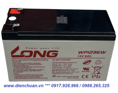 Ắc quy dùng cho UPS- loa kéo- bình thuốc sâu- lưu điện cửa cuốn- xe điện trẻ em Long 12V-9Ah WP1236W