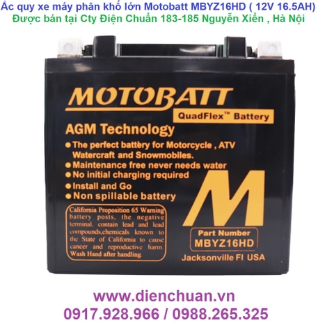 Ắc quy Motobatt MBYZ16HD/ Motobatt MBYZ16HD ( 12V 16.5AH) large displacement motorcycle battery