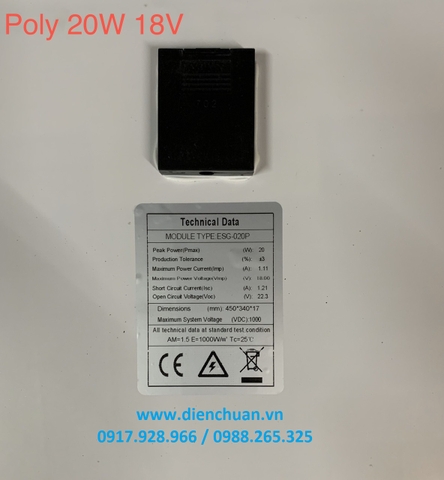 Tấm pin năng lượng mặt trời Poly 20W 18V ESG-020P