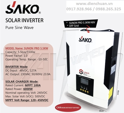 Kích điện/ biến tần inverter SAKO 5500VA/5500W 48V Sunon Pro 5.5K