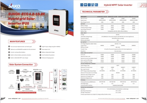 Biến tần- inverter SAKO 6.2KVA/6200W/48V PV 90-450V ( SUNON-ECO 6.2KVA)