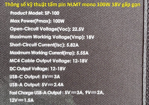 Tấm pin năng lượng mặt trời gấp gọn mono 100W 18V Halo SP-100