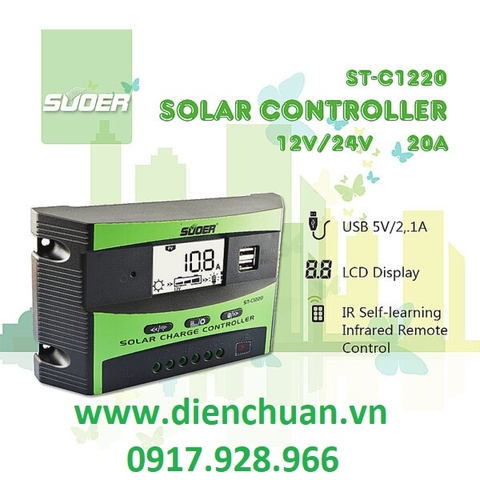 Bộ điều khiển sạc năng lượng mặt trời 20A 12V-24V SUOER ST-C1220