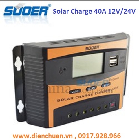 Bộ điều khiển sạc năng lượng mặt trời 40A 12V-24V SUOER ST-C1240