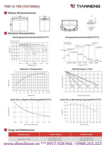 Ắc quy Tianneng TNE12-100 (12V-100AH )/ ắc quy xả sâu dùng cho xe điện, Solar 12V-100Ah TN Power TNE12-100 (12V-100ah)