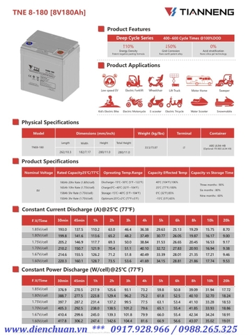 Ắc quy Tianneng TNE8-180 ( 8V-180AH )