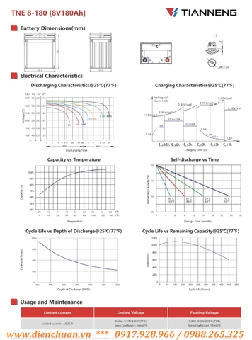 Ắc quy Tianneng TNE8-180 ( 8V-180AH )