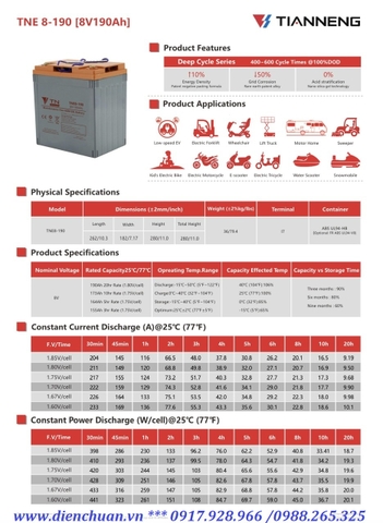 Ắc quy Tianneng TNE8-190 ( 8V-190AH )