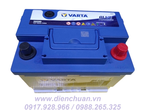 Ắc quy Varta 56090 (12V - 60Ah) / Ắc quy Varta 60Ah Din 56090 cọc thụt, cọc chìm, cọc thấp