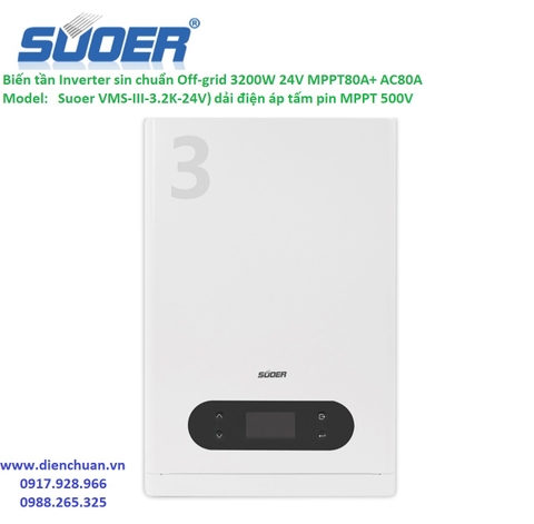 Kích điện- Biến tần solar sin chuẩn/ Inverter Off-grid 3200W 24V MPPT80A+ AC80A (Suoer VMS-III-3.2K-24V)