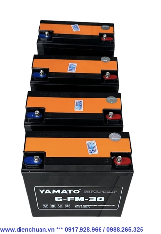 Bộ 4 bình ắc quy xe máy điện 48V-30Ah YAMATO/ Ắc quy Yamato 48V 30AH