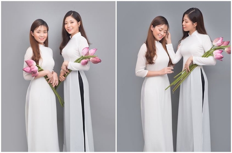 Chụp ảnh áo dài cùng hoa sen với bạn thân mùa kỷ yếu chia tay: Trà - Min