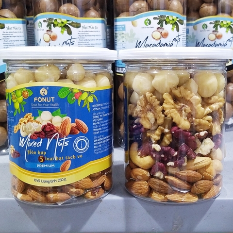 Mixed nuts 5 loại hạt dinh dưỡng Macca, Óc Chó Vàng, Óc Chó Đỏ, Hạt Điều, Hạnh Nhân ( hũ 250gr )