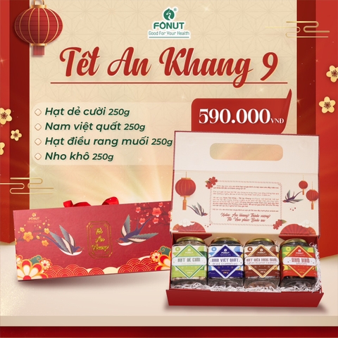 SET QUÀ 9 ( Gồm hộp quà, hạt dẻ cười, nam việt quất, hạt điều rang muối, nho khô )