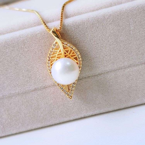 Mặt dây chuyền Ngọc trai nước ngọt Thiên nhiên Cao cấp - Chiếc là thời gian - LEAF PEARL (9-10y) - CTJ3011