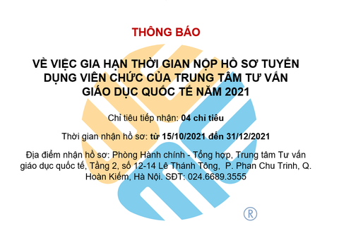 Thông báo về việc gia hạn thời gian nộp hồ sơ tuyển dụng viên chức năm 2021