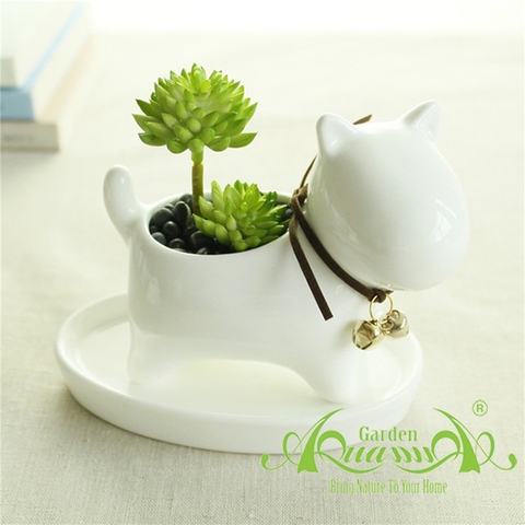 Chó Trắng - Chậu men mini trồng cây - Gốm AquaGarden