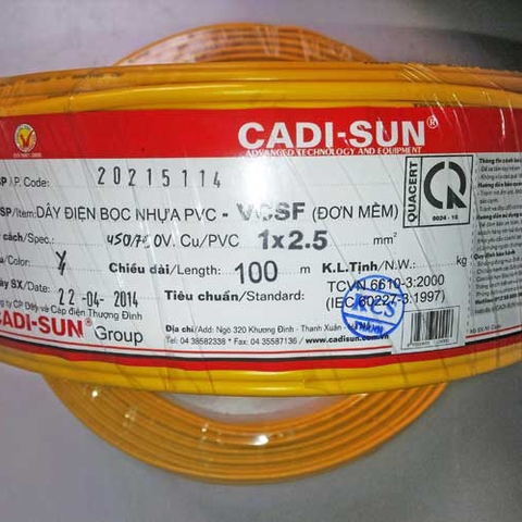 Dây điện đơn mềm VCSF 1x2.5mm2 Cadisun