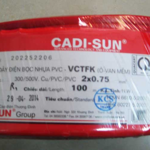 Dây điện đôi mềm dẹt VCTFK 2x0.75mm2 Cadisun